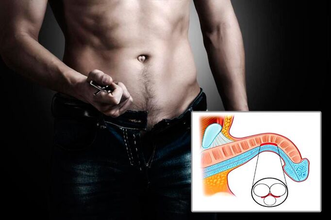 Man opens zipper for penis enlargement exercises