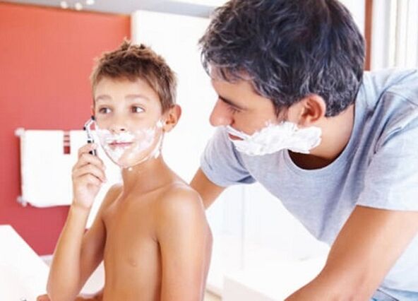 Father teaches child to shave to enlarge penis
